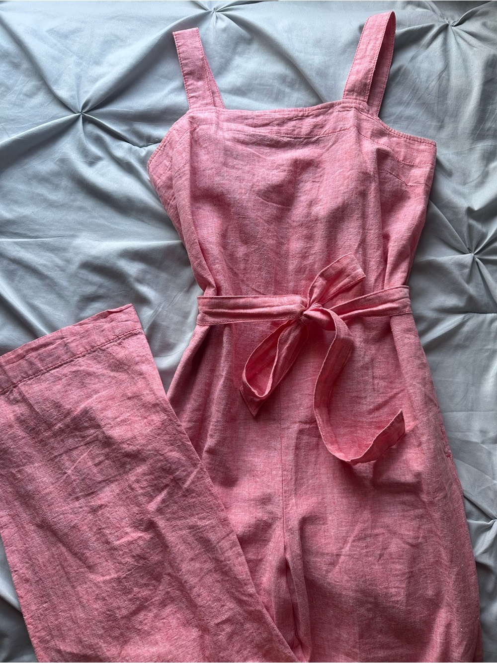 Joe Fresh Pink Sleeveless Linen-Blend Jumpsuit with Waist Tie